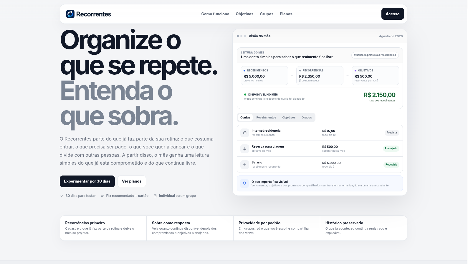 Prévia do site Recorrentes